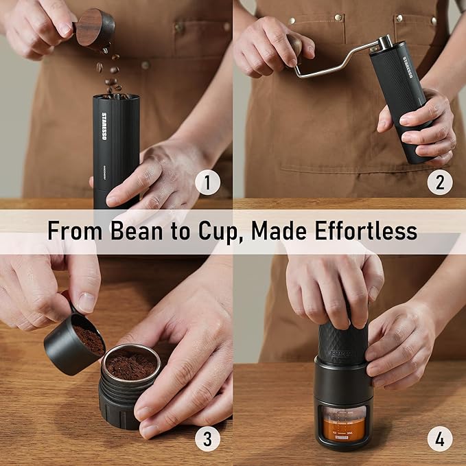 STARESSO Portable Espresso Maker & Coffee Bean Grinder Set with Carrying Bag, Manual Travel Coffee Maker + Burr Coffee Grinder, Waterproof Easy-Carry, Perfect for Travel Camping Hiking On-The-Go
