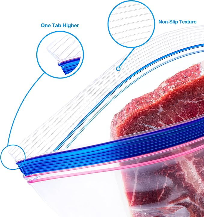 TYPLASTICS Quart Food Storage Zip Bags, 120 Count, Double Zipper, Easy Open Design, Reclosable