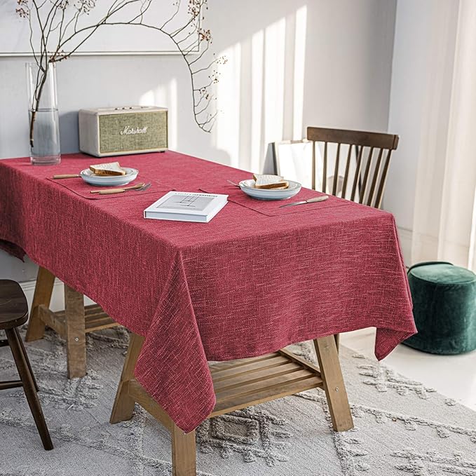 Waterproof Cotton Linen Tablecloths Square Dining Table Cloth, Wipe Clean Indoor & Outdoor Table Cover for Buffet Party and Banquets, Wrinkle Resistant（54"x54"） Wine