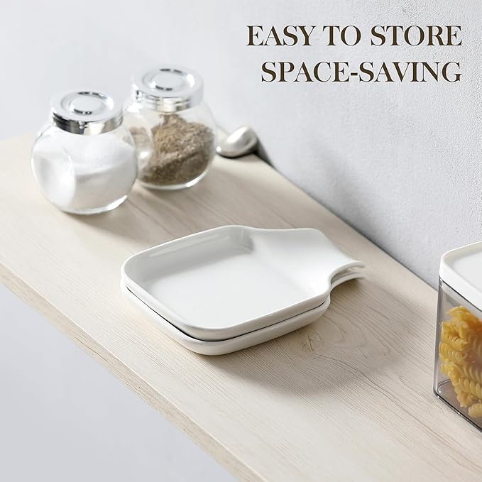 MALACASA Spoon Rest, Large Spoon Rests for Stove Top, Porcelain Spoon Holder for Kitchen Counter, Utensils Rests, Cooking Spoon Holders for Spatula Ladle Tongs, Ivory White, Series REGULAR