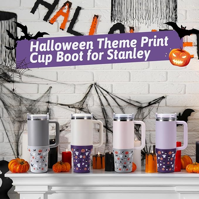 Halloween Boot for Stanley, Silicone Protector Sleeve for Stanley Quencher H2.0 FlowState Tumbler 40oz Cup Accessories (Purple)