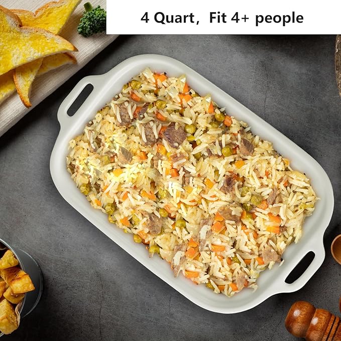 4 Quart Casserole Programmable Slow Cooker with Ceramic Baking Dish - Perfect Kitchen Small Appliance for Family Dinners, Oven Safe and Durable Bakeware for Lasagna, Roasts (White)