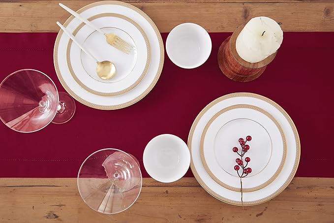 Solino Home Red Hemstitch Table Runner 48 Inches - Cotton Linen Small Table Runner 14 x 48 Inch Ideal for Dresser and Coffee Tables - Summer, Fall, Autumn, Halloween