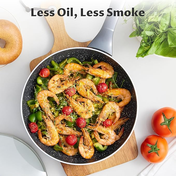 Induction Cookware Pots and Pans Set 10 Piece, BEZIA Dishwasher Safe Nonstick Cooking Pans, Stay-Cool Bakelite Handle, Scratch Resistant Kitchen Sets with Frying Pans, Saucepans & Stockpot (Black)