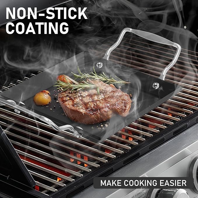 Utheer Upgraded Nonstick Cast Iron Griddle for Gas Grill – 15.8"x8.6" One Burner Griddle Flat Top Grill Plate for Gas/Electric/Charcoal, Easy to Clean, Lightweight & Durable, for Stovetop, Camping BBQ