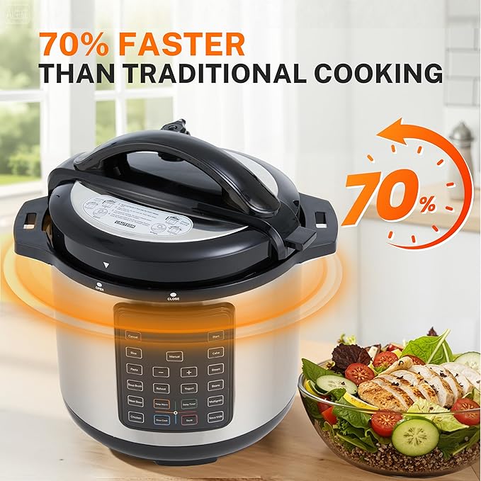 Simple Deluxe Electric Pressure Cooker, Non-Stick 16-in-1 & 8QT Stainless Steel Multi Cooker for Slow Cook, Meat Stew, Cake, Pasta, Multigrain, Dishwasher Safe, Silver