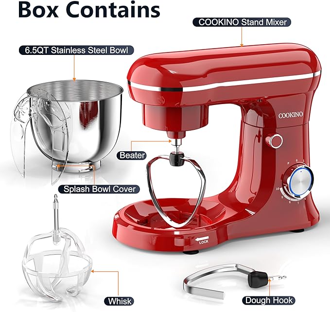 Electric Stand Mixer,10 Speeds Tilt-Head Food Mixer, 3-IN-1 Kitchen Mixer for Daily Cooks with 6 QT Bowl,Dough Hook, Beater, Whisk (Empire Red)