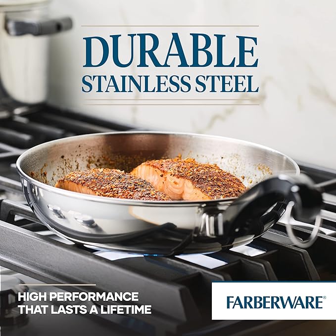 Farberware Classic Stainless Steel Frying Pan Set / Fry Pan Set / Stainless Steel Skillet Set - 8.25 Inch and 10 Inch, Silver