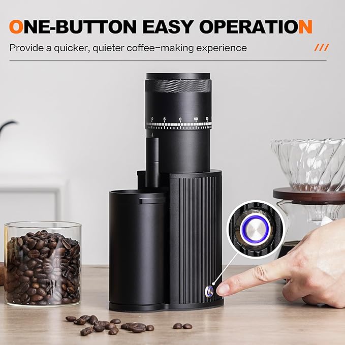 Burr Coffee Bean Grinder, Small Electric Coffee Grinder, Stainless Steel Conical Burr for Espresso, Drip, French Press, Black, Q4 BK