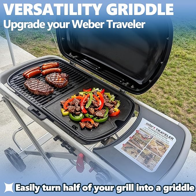 SafBbcue 7034 Cast Iron Cooking Griddle Replacement for Weber 9010001 Traveler Portable Gas Grill Accessories, for Weber 9013001 9020001 9030001 Traveler Griddle Insert