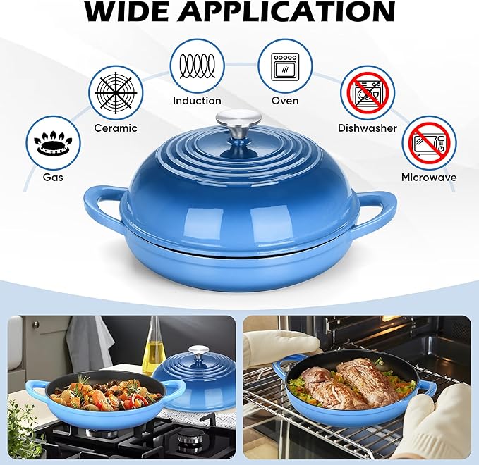 Bread Dutch Oven for Sourdough Baking (5.5 QT), Joyfair Enameled Cast Iron Dutch Oven Pot with Lid, Sourdough Bread Pan with Heavy Duty Dual Handles, Non-Stick & Even Heat, Oven-safe up to 500°F, Blue