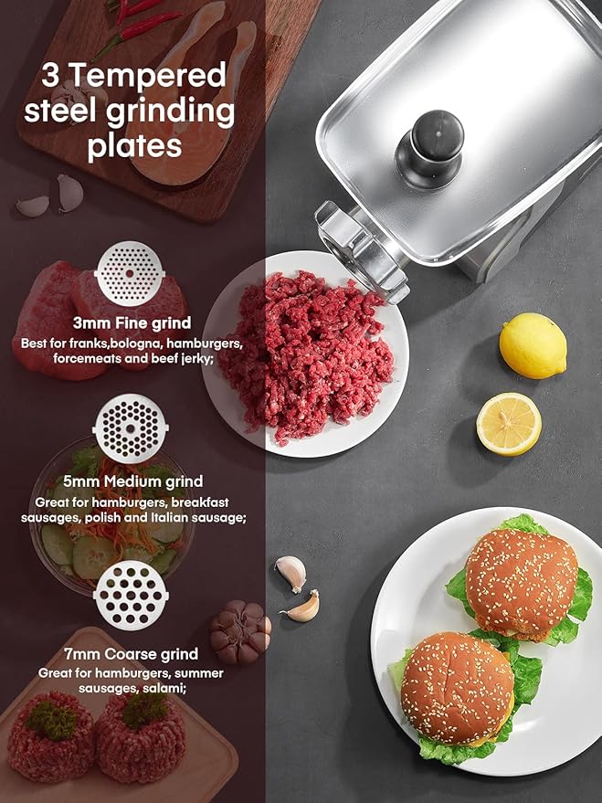 Electric Meat Grinder Heavy Duty - 5 in1 Meat Grinders for Home Use - 3000W Max Powerful - Sausage Stuffer with 3 Stainless Steel Grinding Plates - Size #12 (black)