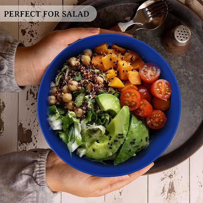 10inch Wheat Straw Big Bowls Set of 6 - Large Salad Bowls 65oz set of 6 - Unbreakable Serving Bowls Microwave & Dishwasher Safe for restaurant - Big Plastic Bowls for Cereal,Salad - Ocean Series