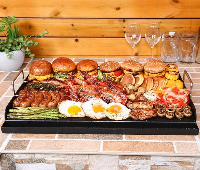 Nonstick Cast Iron Griddle for Gas Grill Nanoceramic Stove Top Griddle for Gas Stove 25" x 16" Flat Top Plate Cooking Skillet Pan Teppanyaki for Camping Outdoor Tailgating Plancha Para Cocinar