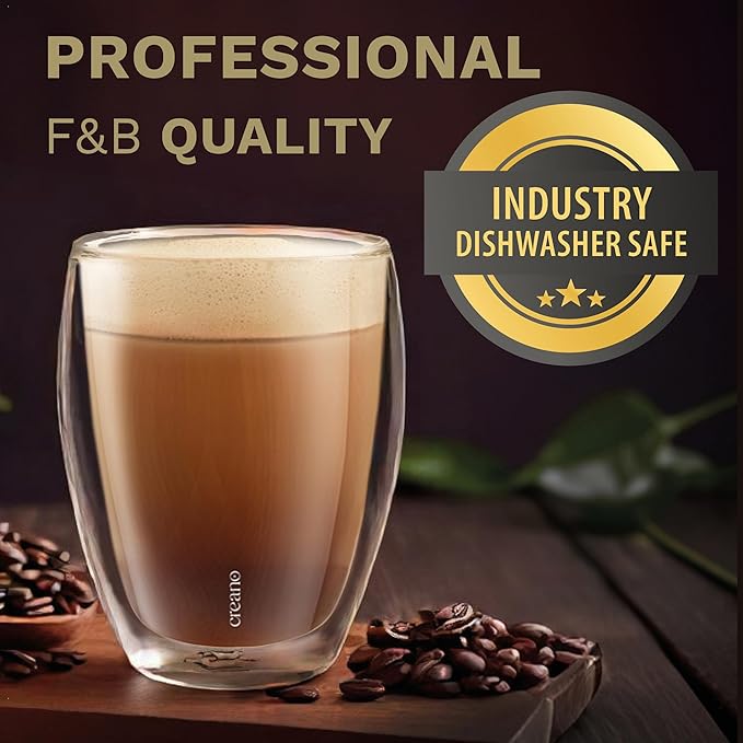 Creano Premium Double-Walled Drinking Glasses 12.5oz / 400 ml - Set of 6 - Professional Quality - 100% Dishwasher Safe (6x 9oz)