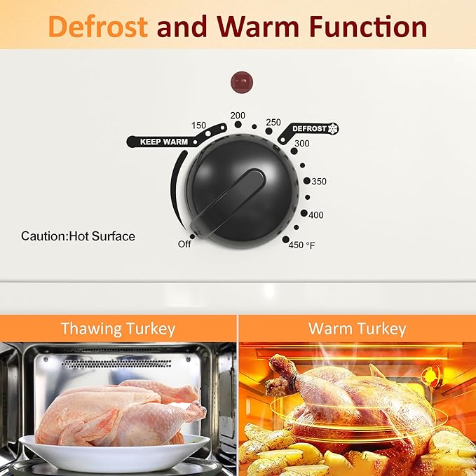 Sunvivi 20-Quart Roaster Oven with Self-Basting Lid, Electric Turkey Roaster Oven with Removable Pan and Rack, Stainless Steel, White