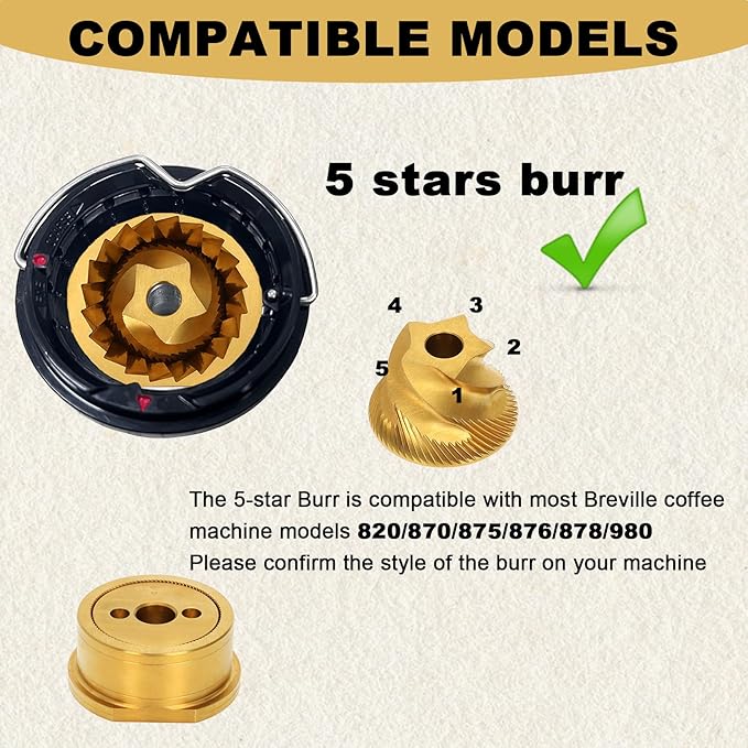 Conical Grinder Burr Set Replacement,Compatible with Sage/Breville Barista Espresso Coffee Machines Grinders-5 star original grinder burr only(Titanium Gold)