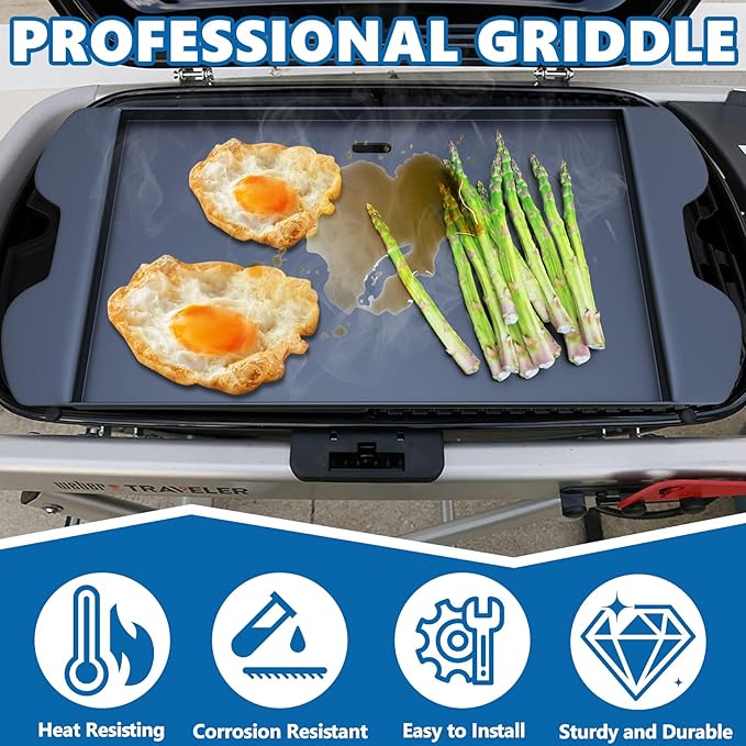 Cooking Griddle for Weber 9010001 9013001 Full Size Griddle for Weber 9020001 9030001 Flat Top Plate Insert with Grease Hole Carry Bag, Carbon Steel