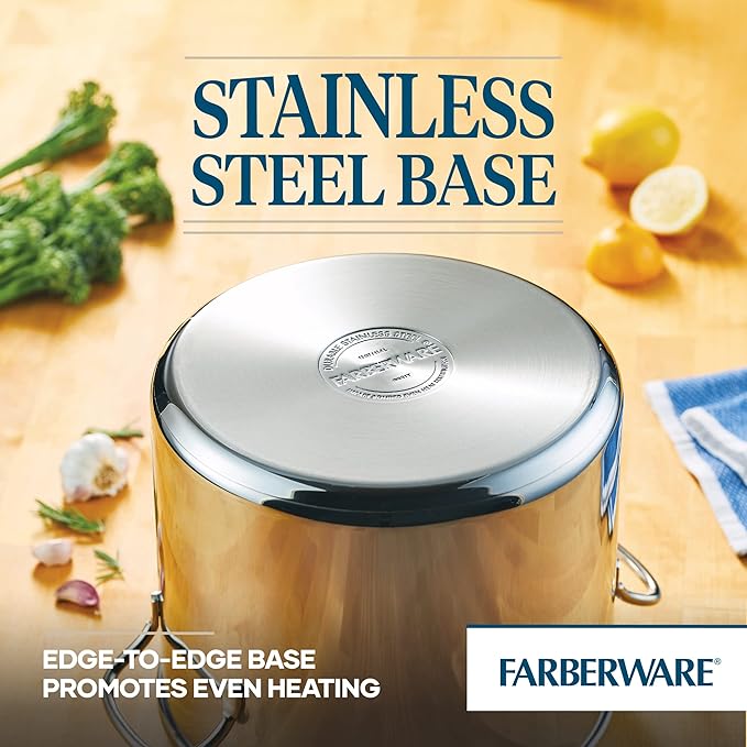 Farberware 50008 Classic Stainless Steel Stock Pot/Stockpot with Lid - 12 Quart, Silver