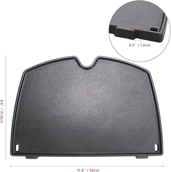 Uniflasy 6558 Cast Iron Griddle Plate for Weber Q1200 Q1000 Q120 Q100 Series Gas Grills, Cooking Griddle Replacement Parts for Weber Q1200 Q1000 Grill Accessories, 12.6 x 8.6 Inches