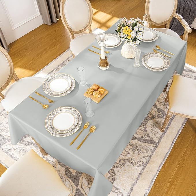 Softalker Rectangle Tablecloth, Waterproof & Stain Resistant Square Table Cloths Wrinkle Free Fabric Washable 210GSM Polyester Table Cover for Dining/Party/Outdoor - 70 x 70 inch,Light Grey