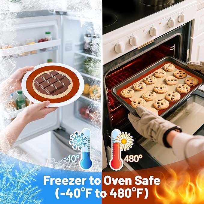 Silicone Baking Mat, 5 Pcs Grade Food Non-Stick Reusable Baking Mat, Slip Oven Liner Sheet, Round & Square Cake Pan Mat & Silicone Brush for Macaron, Pastry, Cookie