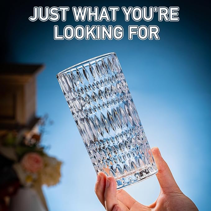 Drinking Glasses, 8 Piece Crystal Glass Cups, Mixed Glassware Set, 4 pcs 13oz Highballs and 4 pcs 11oz Old Fashioned Whiskey Glasses, Great for Cocktail, Whisky and other Beverages