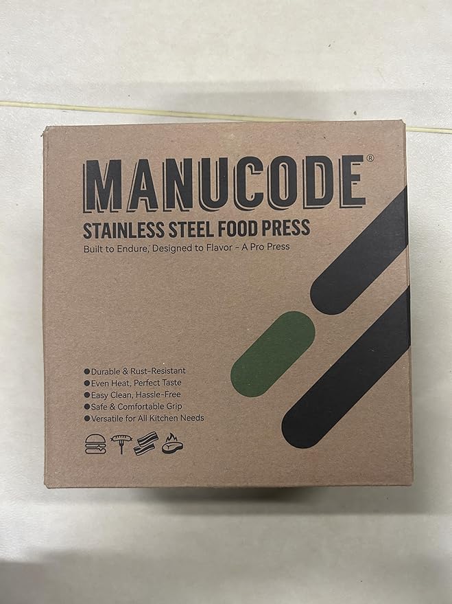 Smash Burger Press 8 Inch, 3.1 Lb Burger Smasher, Heatable for Searing Panini, Steak, Chicken, Salmon, Stainless Steel Bacon Press, Flat Bottom, Seasoning Free, Wooden Handle No Spin