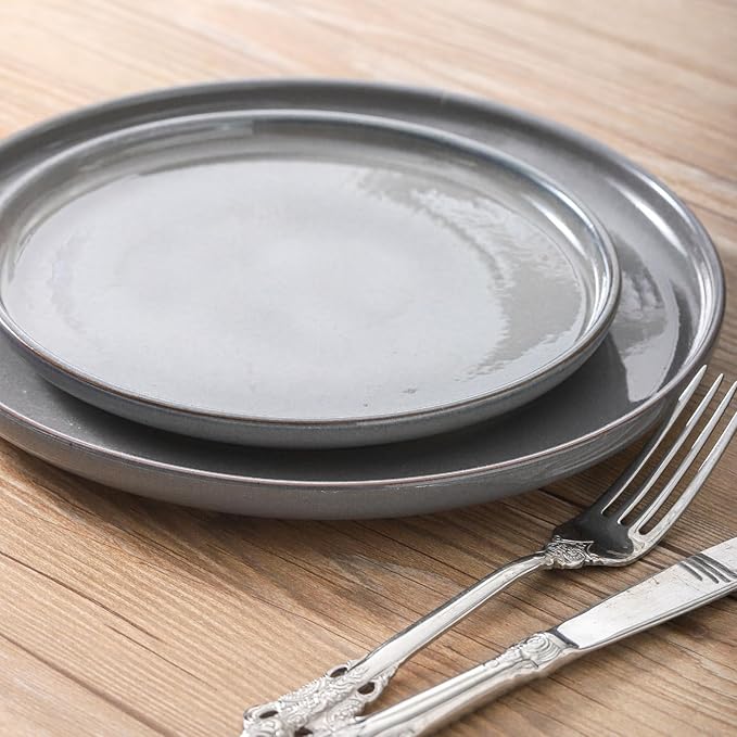 Ceramic Dinner Plates Set of 4,Stoneware 10 Inch,Microwave,Dishwasher and Oven Safe,Porcelain Dessert Plates for Pasta,Salad and Steak,Dishes Set for Kitchen,Scratch Resistant,Gray