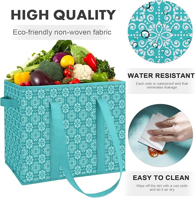 WISELIFE Reusable Grocery Bags [6 Pack],Large Grocery Tote Bag Water Resistant Shopping Bags Foldable Grocery Bag for Clothes,Shoes and Picnic,Green