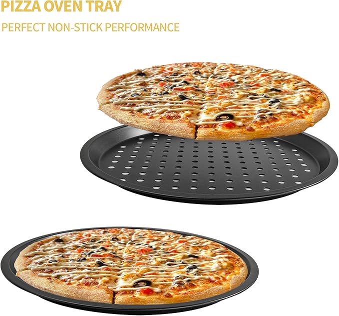 4 Pcs Pizza Pan with Holes, 12 Inch Nonstick Pizza Baking Pan Carbon Steel, Round Pizza Baking Sheet for Oven, Kitchen