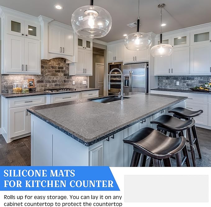 Hushee Silicone Mats for Kitchen Counter in Roll 120'' x 24'' Nonslip Cuttable Heat Resistant Mat for Kitchen Countertop Placemat(Transparent)