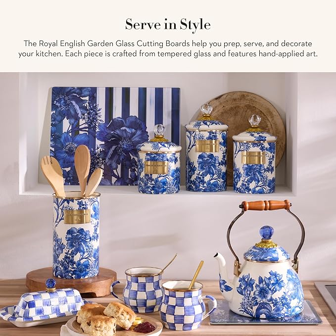 MACKENZIE-CHILDS Set of 2 Tempered Glass Cutting Boards, Countertop Cutting Boards, Royal English Garden