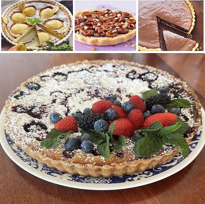 Tart Pans 9 Inch with Removable Bottom Fluted Pie Tart Pans, Round Non-Stick Pan Quiche Pan, for Baking Pizza Mousse Cakes, Christmas Dessert