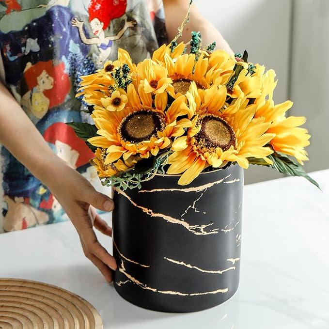 7.2 inch Large Utensil Holder for Kitchen Counter, Golden Marble Utensil Crock Spatula Holder for Countertop Cooking Tools Storage Caddy Farmhouse Kitchen Decor (Marble-Black)