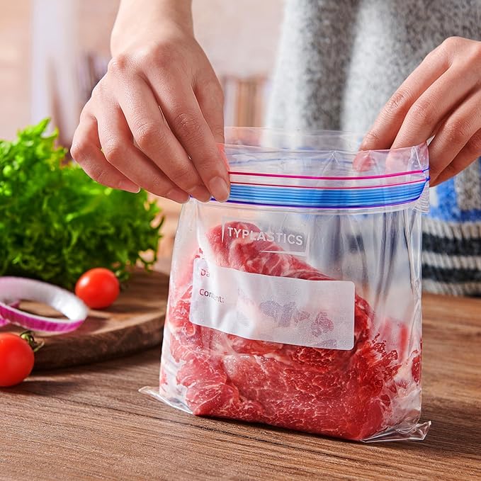 TYPLASTICS Quart Food Storage Zip Bags, 120 Count, Double Zipper, Easy Open Design, Reclosable