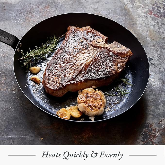 Merten & Storck Pre-Seasoned Carbon Steel 8” Frying Pan Skillet, Use on Induction, Stove and Grill, Durable, Even-Heating, for Searing, Grilling, Oven Use, and Campfire, Indoor/Outdoor
