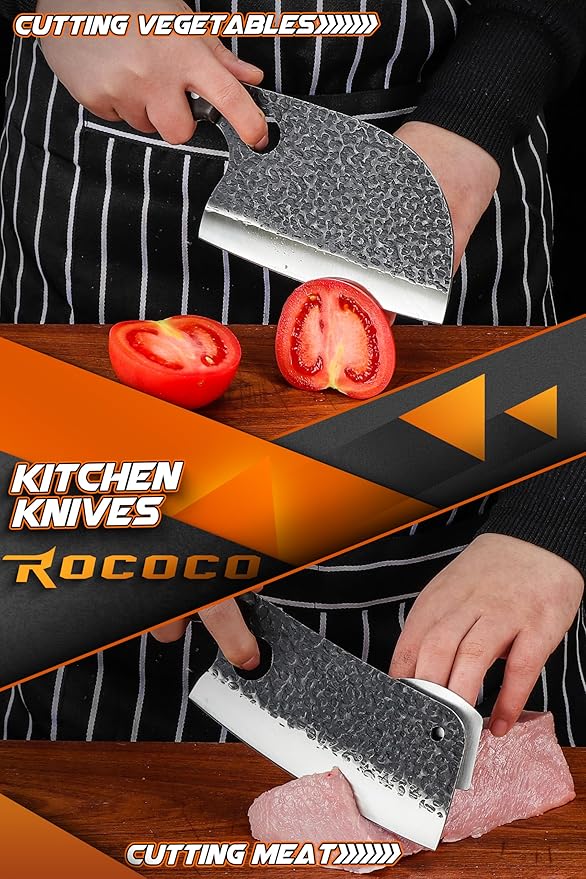 ROCOCO 13PCS Butcher Cleaver Knife Set for Meat Cutting Serbian Chef Viking Boning Knife with Roll Bag for Kitchen Outdoor BBQ Camping Birthday Christmas Father Mother Gift Idea Men