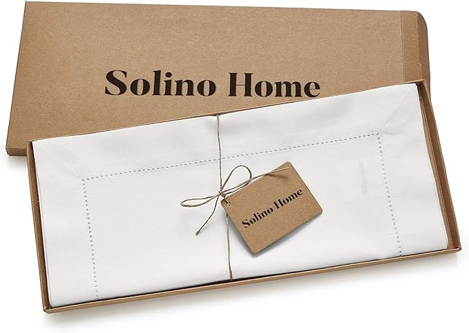 Solino Home White Table Runner 48 Inches - Cotton Linen Hemstitch Coffee Table Runner 14 x 48 Inch Ideal for Dresser Tables - Summer, Fall, Autumn, Halloween