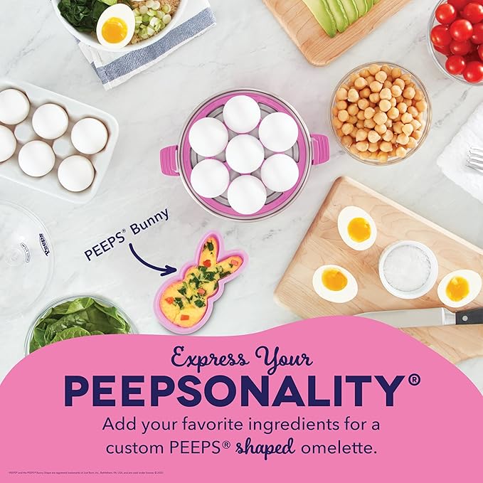 PEEPS x Dash Bunny Rapid Egg Cooker: 7 Egg Capacity Electric Egg Cooker for Hard Boiled Eggs, Poached Eggs, Scrambled Eggs, or Omelets with Auto Shut off Feature - Pink