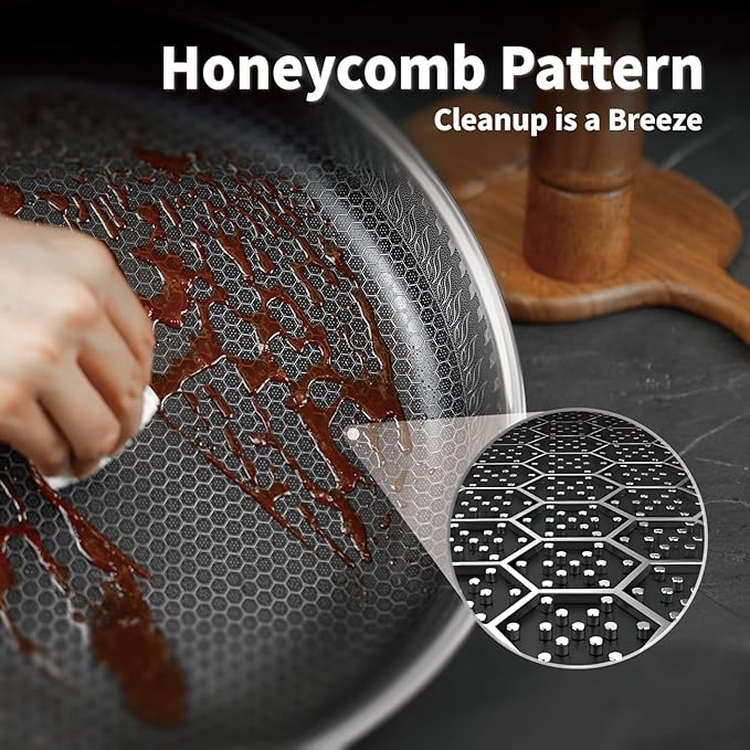 Hybrid Nonstick Skillet with Lid 12 Inch, Stainless Steel Paella Pan with Two Handles Multi-Functional Pan Dishwasher and Oven Safe