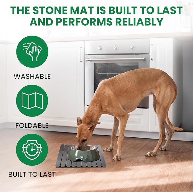 Large Stone Dish Drying Mat – Foldable Placemat Made with Diatomaceous Earth – Super Absorbent Drying Mat for Kitchen Counter – Modern Kitchen Essentials For Dishes, Bottles & More – 24"x16"