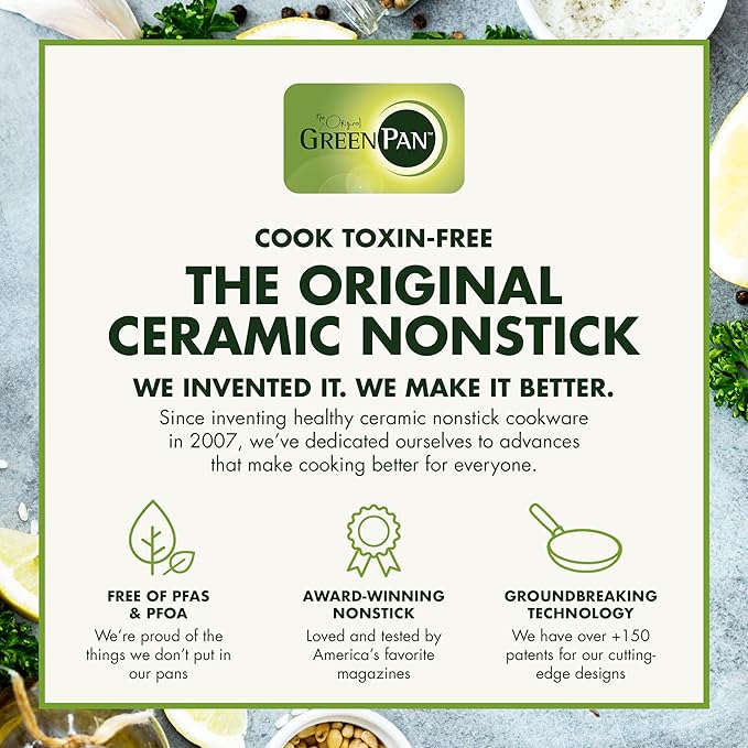 GreenPan Dover 8" and 10" Frying Pan Skillet Set, Healthy Ceramic Nonstick Coating, PFAS-Free, Dishwasher Safe, Comfort Grip Handle, Gray