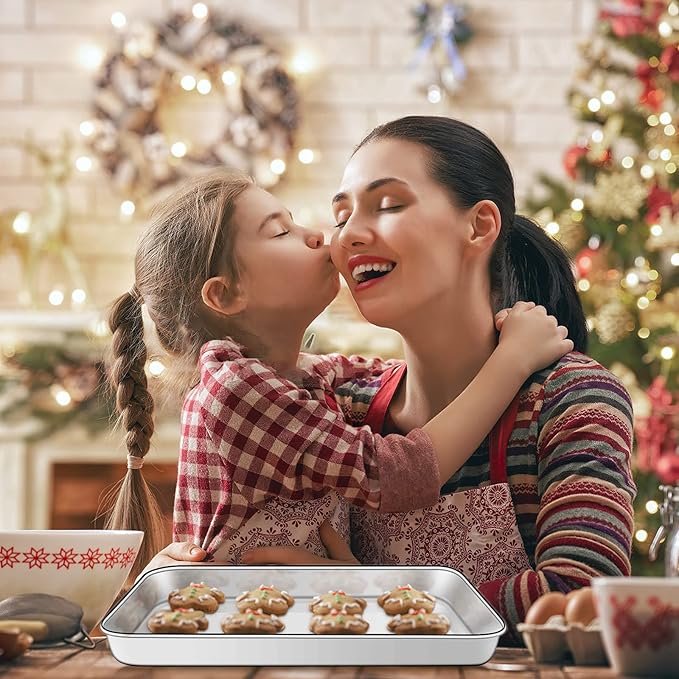 Baking Sheet with Cooling Rack Set [2 Sheets + 2 Racks], Deedro Stainless Steel Cookie Sheet Baking Pan Half Sheets Oven Tray with Rack, 10 x 8 x 1 Inch, Heavy Duty, Non-toxic, Dishwasher Safe