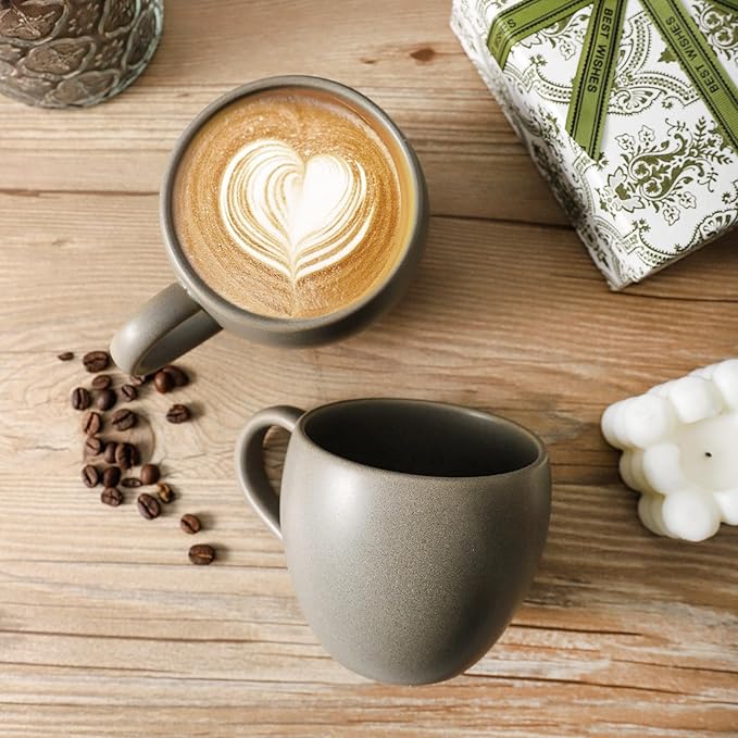 Ceramic Coffee Mugs Set, 16 oz Large Coffee Cups Set of 6 with Big Handle, Stoneware Coffee Mugs for Cappuccino, Tea, Cocoa, Cereal, Cute Latte Cups for Men and Women Gifts, Grey