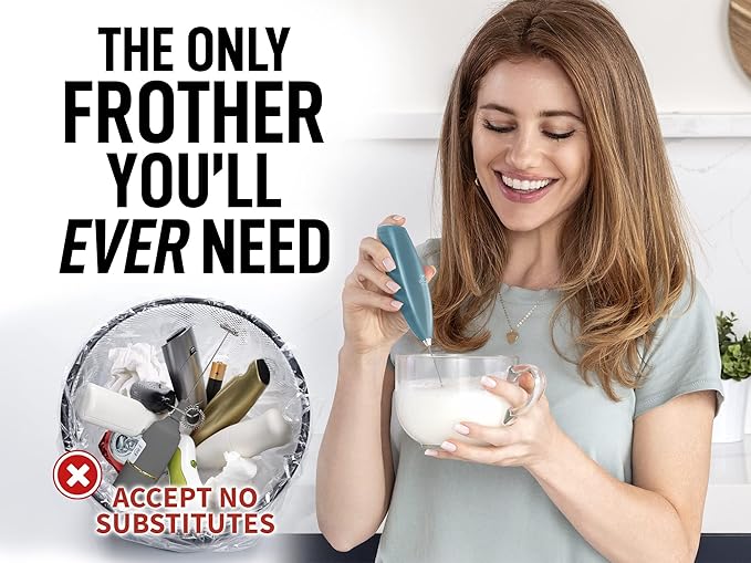 Zulay Kitchen Powerful Milk Frother Wand - Ultra Fast Handheld Drink Mixer - Electric Whisk Foam Maker for Coffee, Lattes, Cappuccino, Frappe, Matcha & Coffee Creamer - Milk Boss Metallic Ice Blue