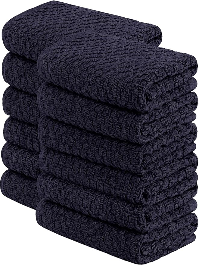 [12 Pack] Cotton Kitchen Towels - Waffle Weave for Embroidery Absorbent Terry Cloth Dish Towels for Washing Hand and Drying Dishes Rags 15x26 Inches, Navy