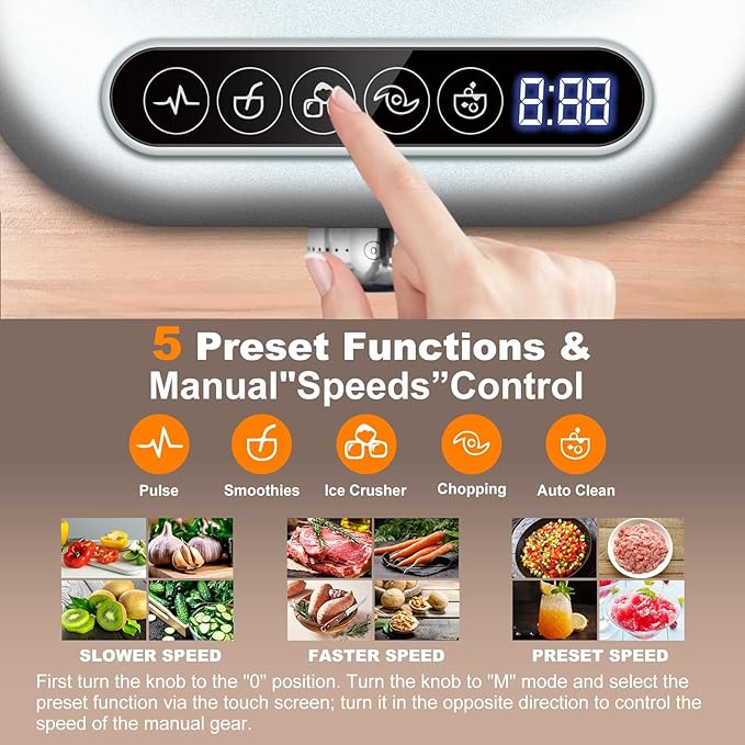 Homtone 16 Cup Food Processor, Aluminum-Diecast Large Food Processor& Blender Combo, 5 Preset Modes & Stepless Speed Control, 8 Blades 11-in-1 for Home Use, 650W, Sliver