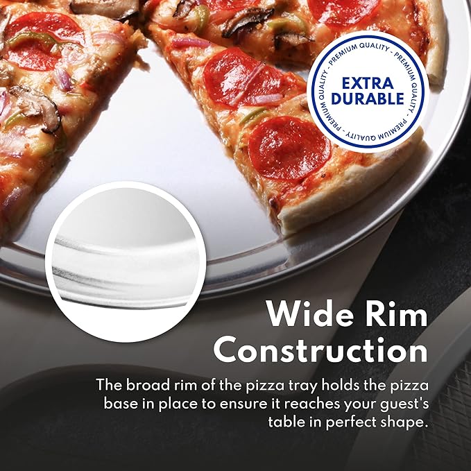 New Star Foodservice 50738 Restaurant-Grade Aluminum Pizza Pan, Baking Tray, Wide Rim, 10-Inch