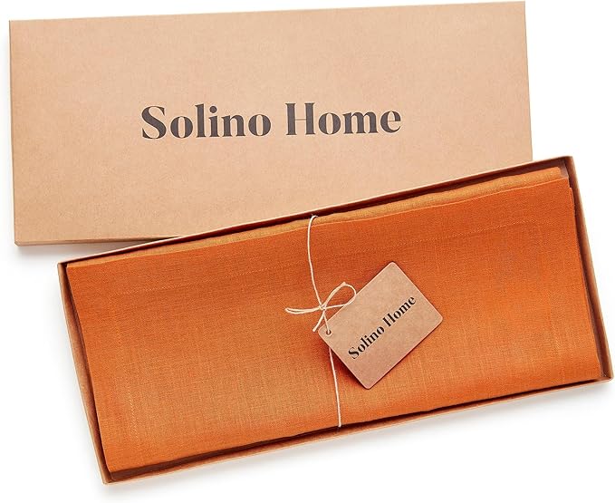 Solino Home Persimmon Orange Table Runner 144 Inches Long - 100% Pure Linen Extra Long Table Runner 14 x 144 Inch for Summer, Fall, Autumn, Halloween - Fete